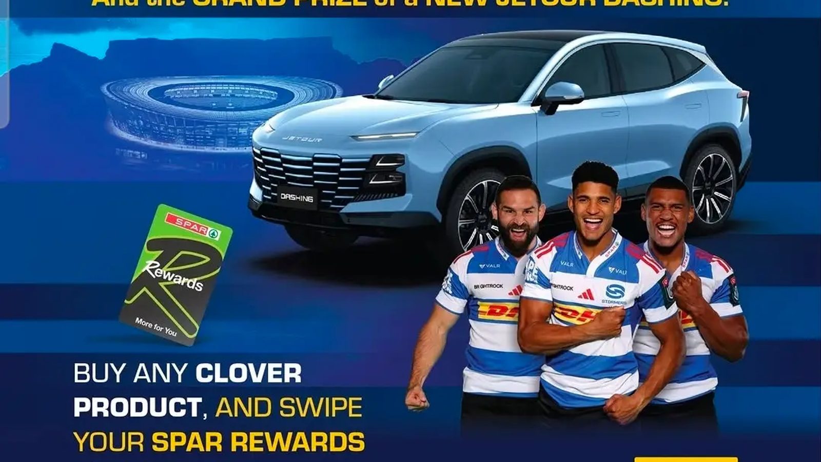 Stand a chance to WIN the Ultimate DHL Stormers Match Day Experience with Clover, with a grand prize of a brand new Jetour Dashing